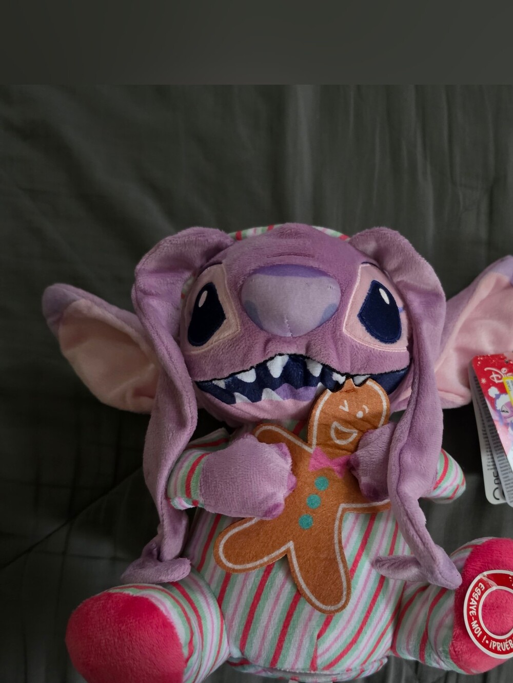 Disney Purple Stitch Plush in Striped Pajamas with Gingerbread That Sings